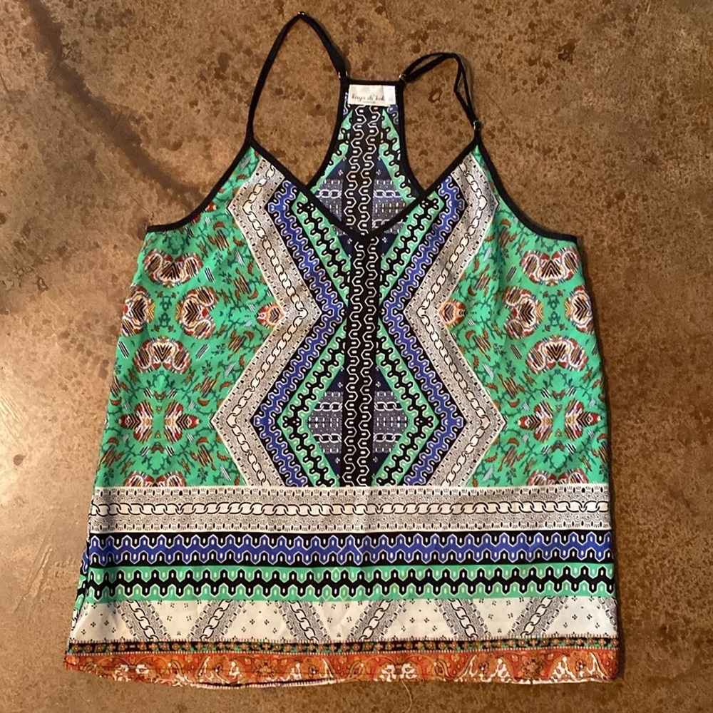Kaya di koke navy white and green floral print halter neck sleeveless tunic top